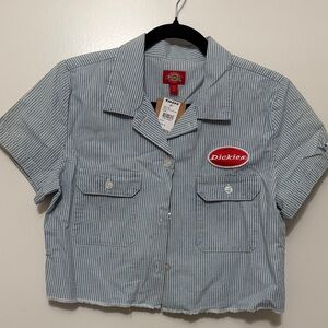 Dickies Blue & White Striped Cropped Work Shirt